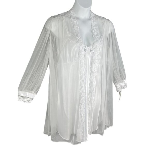 NWT Cinema Etoile Women L White Chiffon Robe Satin Babydoll Chemise Peignoir Set - Picture 5 of 16